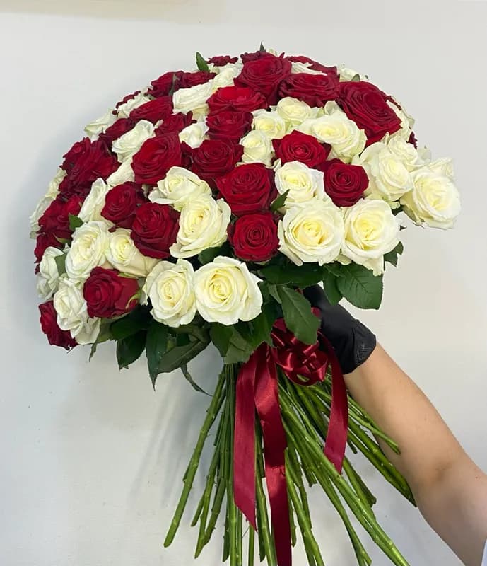 Букет из 101 бело-красной розы